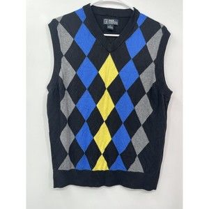 PGA TOUR‎ Men's V-Neck Argyle Golf Sweater Vest Size M Blue Yellow
